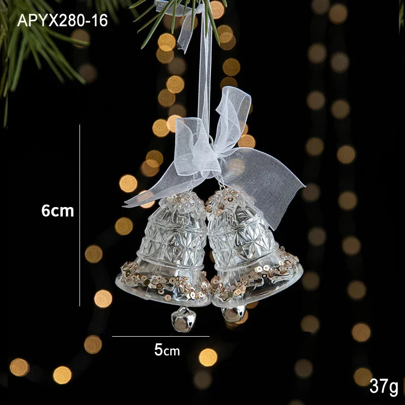Christmas Tree Toys Acrylic Elk Bells Pendant Transparent Snowflake Pendants With Sequins Home Xmas Party Decoration Accessories Oasis Select Bells