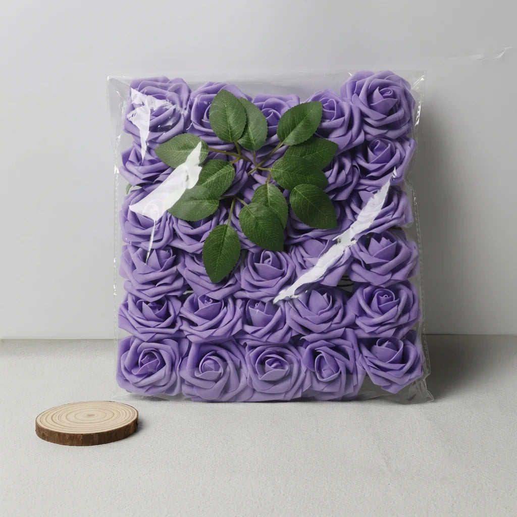 30 Pieces Artificial PE Foam Roses Fake Rose Flowers for DIY Bridal Bouquet Wedding Valentine's Day Party Decoration Oasis Select Purple-30pcs