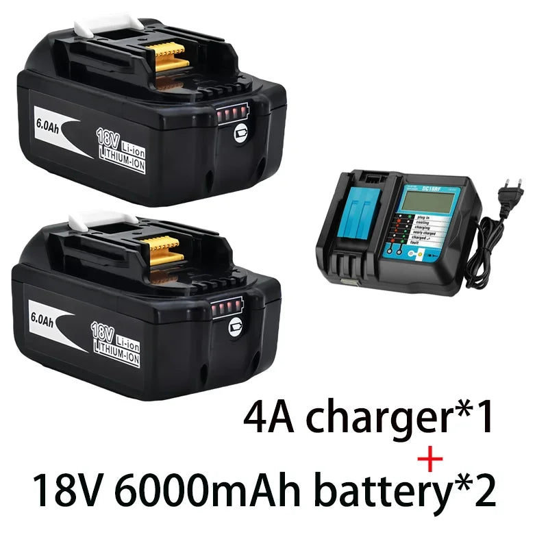 Super For Makita 18v 6000mAh Rechargeable Power Tools Battery With Led Li-ion Replacement Lxt Bl1860b Bl1860 Bl1850+3A Charger Oasis Select 6Ah-2PCS-Charger