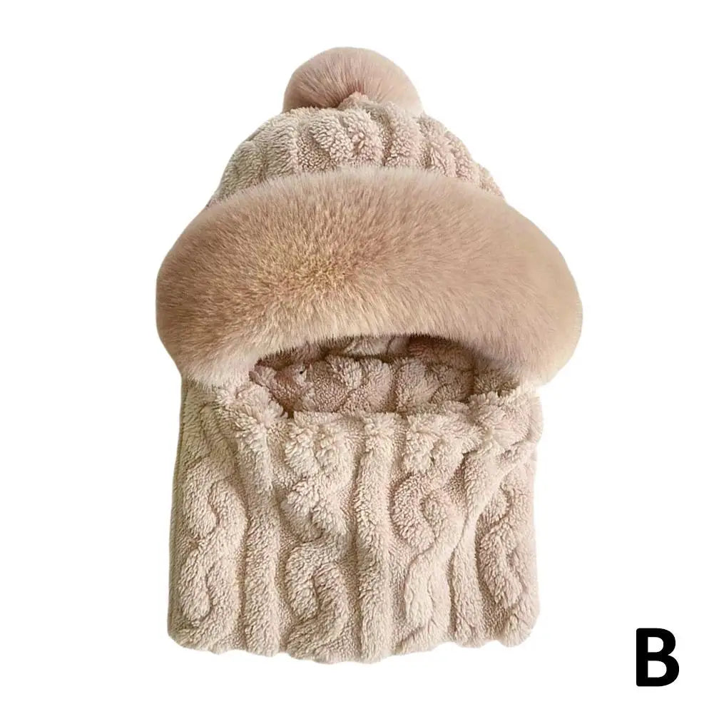 Women's Hooded Plush Winter Beanie – Windproof Fleece Cycling Hat Hooded Winter Beanie Oasis Select khaki One size