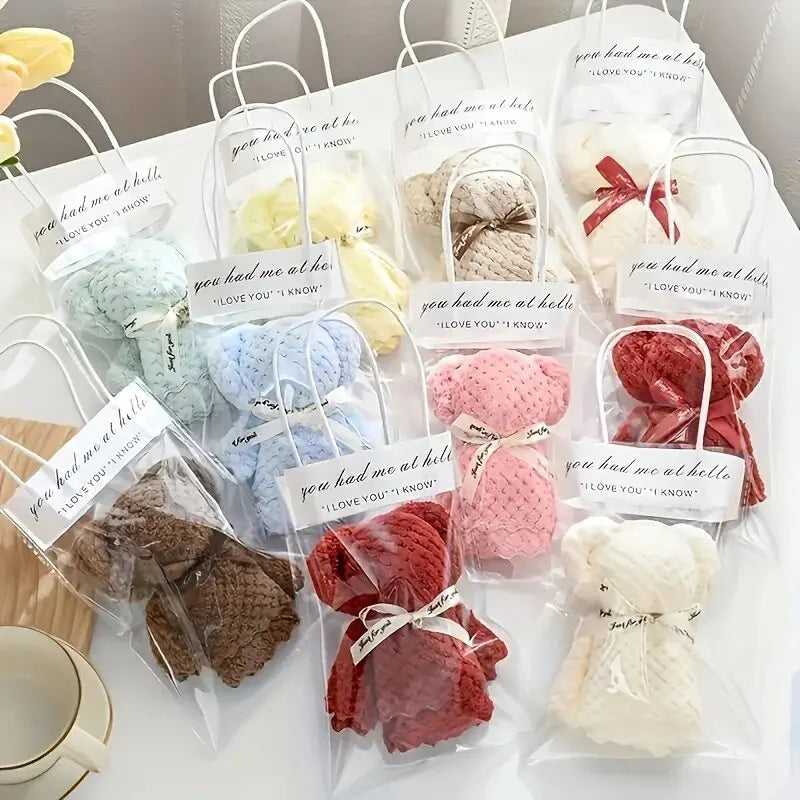 Teddy Bear Towel Cake Gift Set Novelty Bath Towel for Wedding Party Favors MotherDay Birthday Ready to Gift in Clear Bag Oasis Select