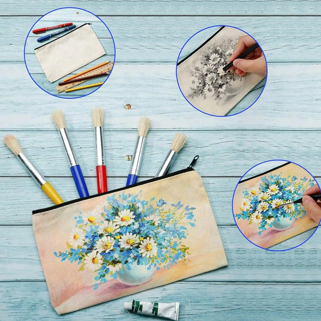 10pcs Blank Beige Diy Craft Bag Canvas Pencil Case Makeup Bags Zipper Pencil Bag Cosmetic Pouch Student Stationery Supplies Oasis Select