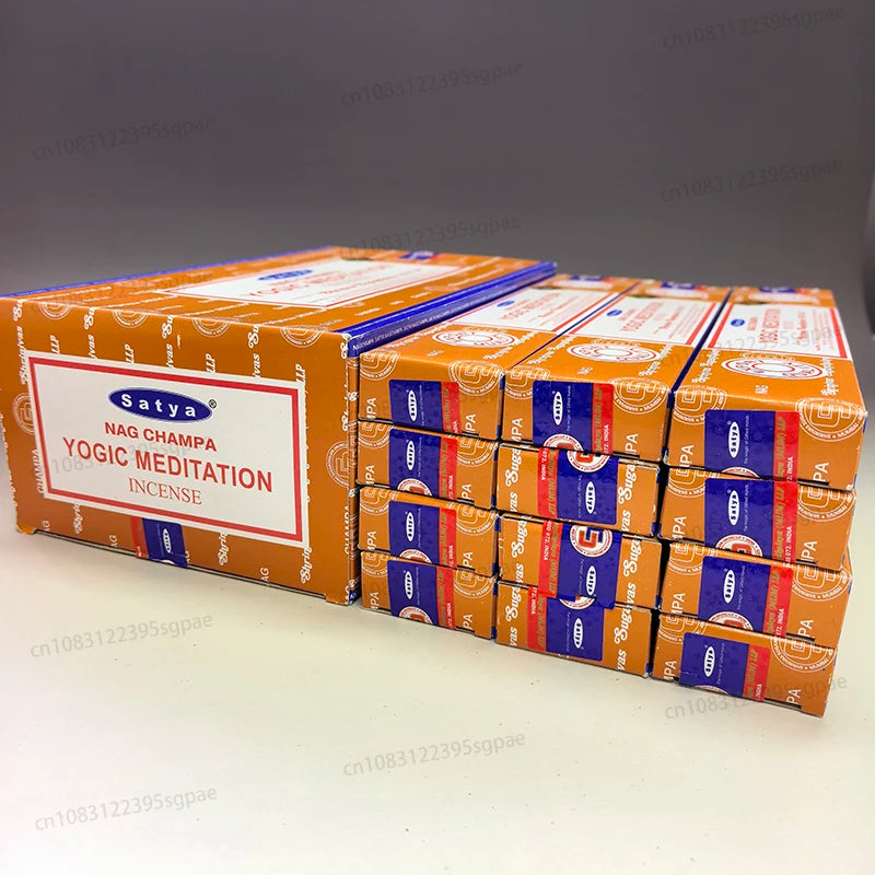 12Boxes Satya Origin100% 15g Hand-Rolled Incense Sticks, SANDAL WOOD，MONEY MATRIX，NAGCHAMPA Multiple Flavors for Yoga Meditation Oasis Select YOGIC MEDITATION 12 small boxex