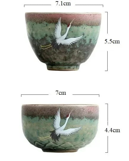 Traditional Chinese Style Tea Cup Flying Crane Pattern Retro Ceramic Teacup Coffee Cup Coarse Pottery Cups Oasis Select