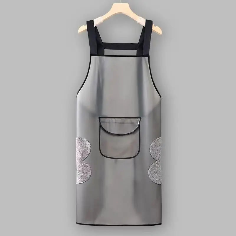 75CM PVC Kitchen Apron Waterproof Transparent Black Work Apron Dirt-Proof Oil Resistant Cleaning Aprons Household Cleaning Tools Oasis Select black