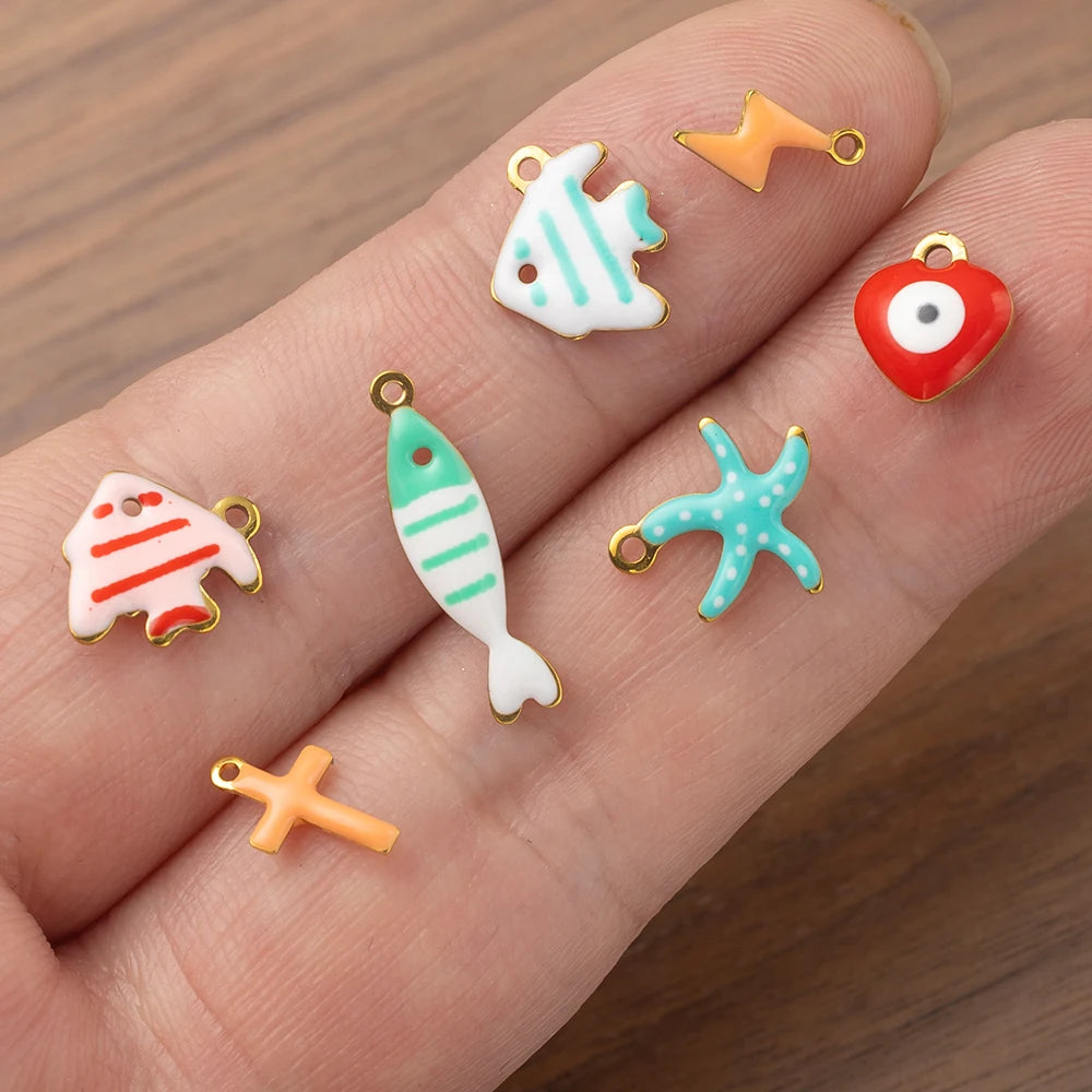 20pcs Gold Stainless Steel Moon Heart Star Fish Charms Enamel Pendant for Jewelry Making Findings DIY Necklace Bracelet Bulk Oasis Select