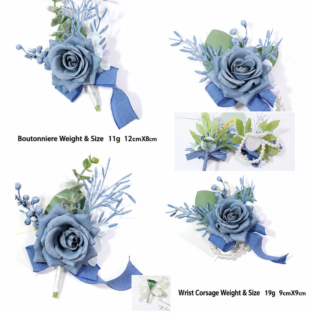 Blue Wedding Ribbion Wrist Corsage Boutonnière Fleur Artificielle Mariage Men Groom Fiori Da Polso Oasis Select