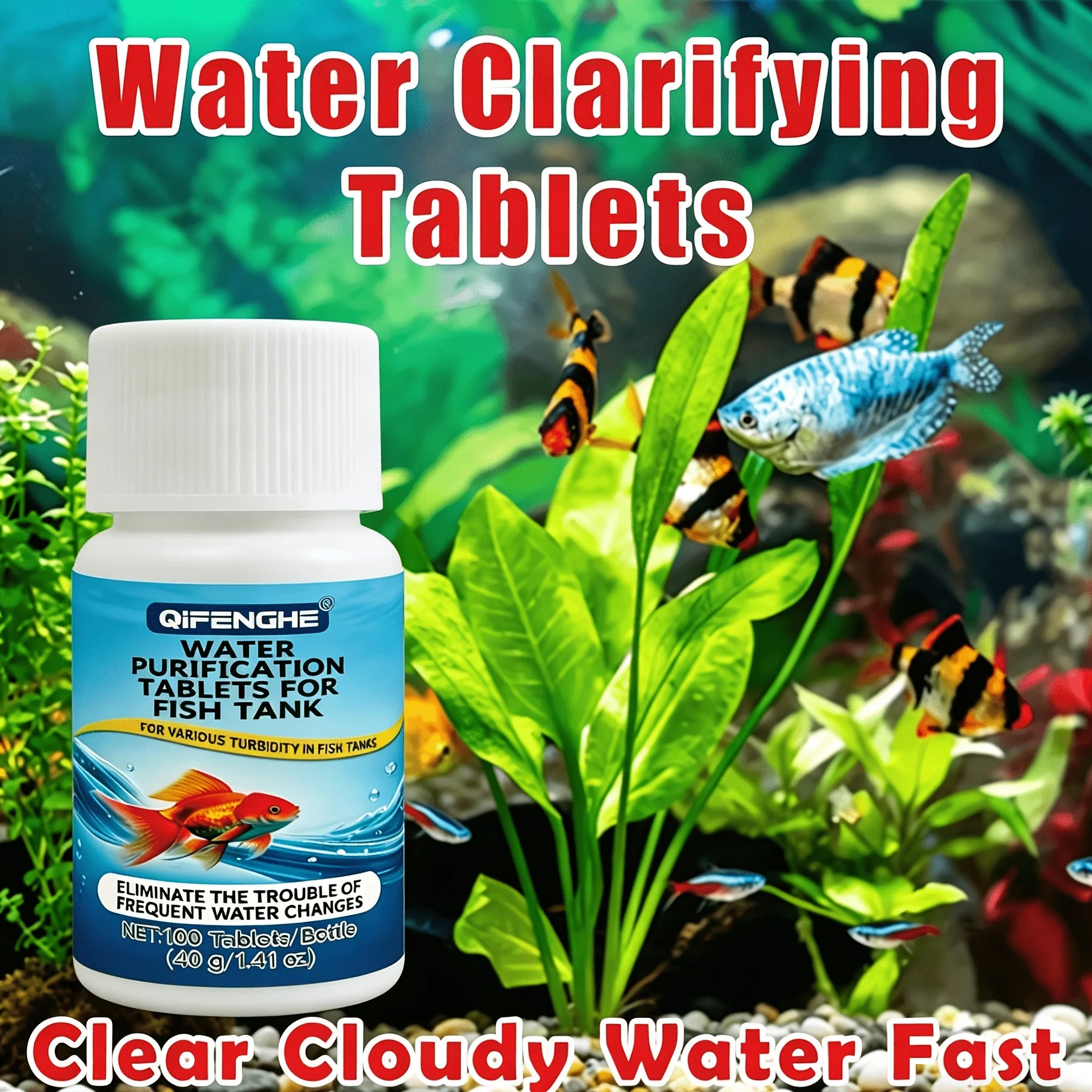 Aquarium Water Clarifier Tablets Fish Tank Cleaner Purifier Removes Cloudy Green Water Murky Dim Tank View Clarifier Oasis Select