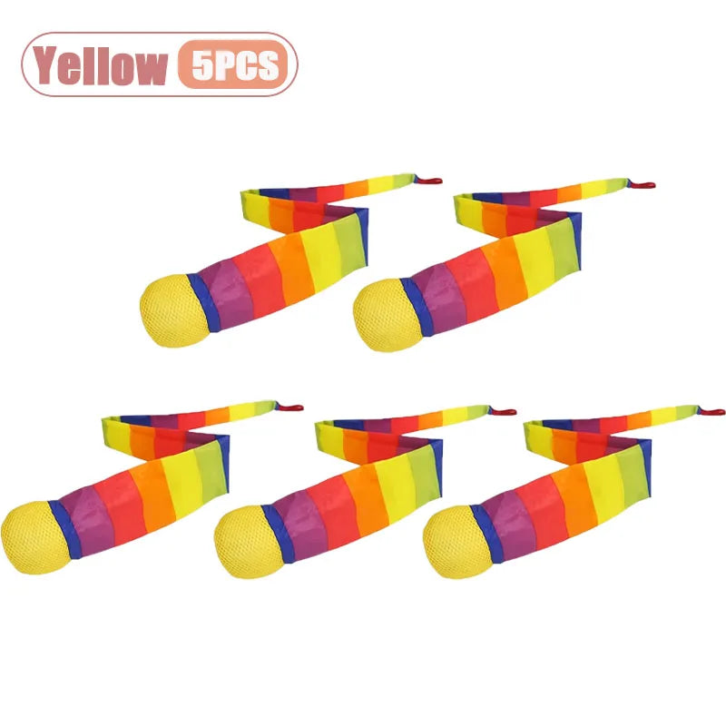 1-20PCS Rainbow Ball with Soft Tail Outdoor Indoor Throwing Catching Play Toy Sensory Integration Coordination Training Sports Oasis Select Yellow-5PCS