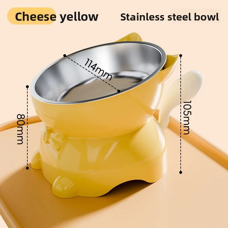 Inclined Raised Cat Bowl Stainless Steel Food Water Bowl Cute Ear Bracket Neck Friendly Pet Feeding Dish Oasis Select Yellow