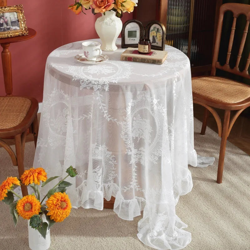 Retro Lace Tablecloth Rectangular Small Fresh Romantic Floral Pattern Table Cover for Outdoor Dining Decoration Tablecloth Oasis Select