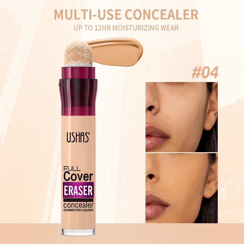 USHAS 12-Shade Liquid Concealer – Rotating Sponge, Long-Lasting