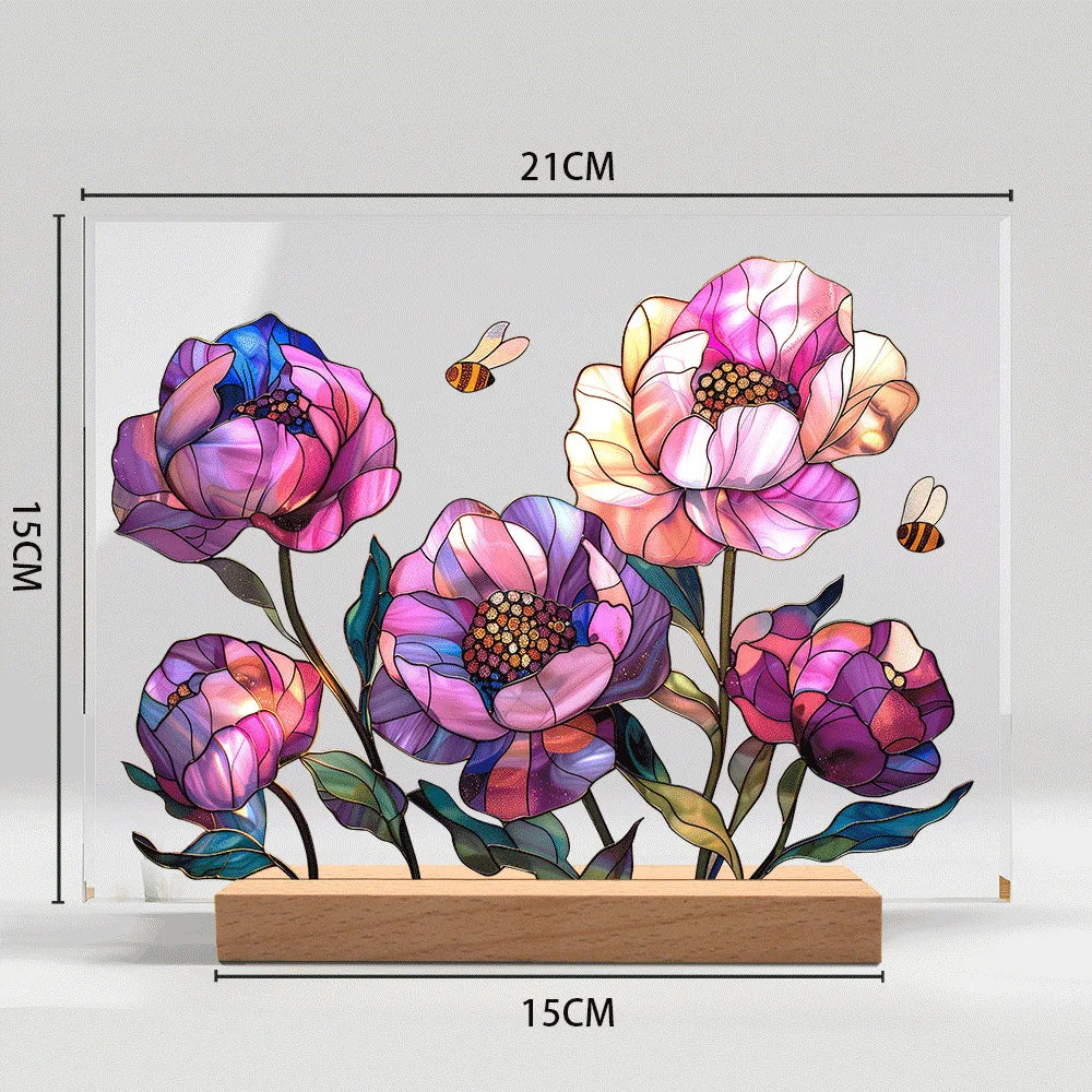 Acrylic Flower Pattern Table Room Desk Imitation Glass Texture Acrylic Desktop Decoration Holiday Gift Desk Decoration Oasis Select BTU434