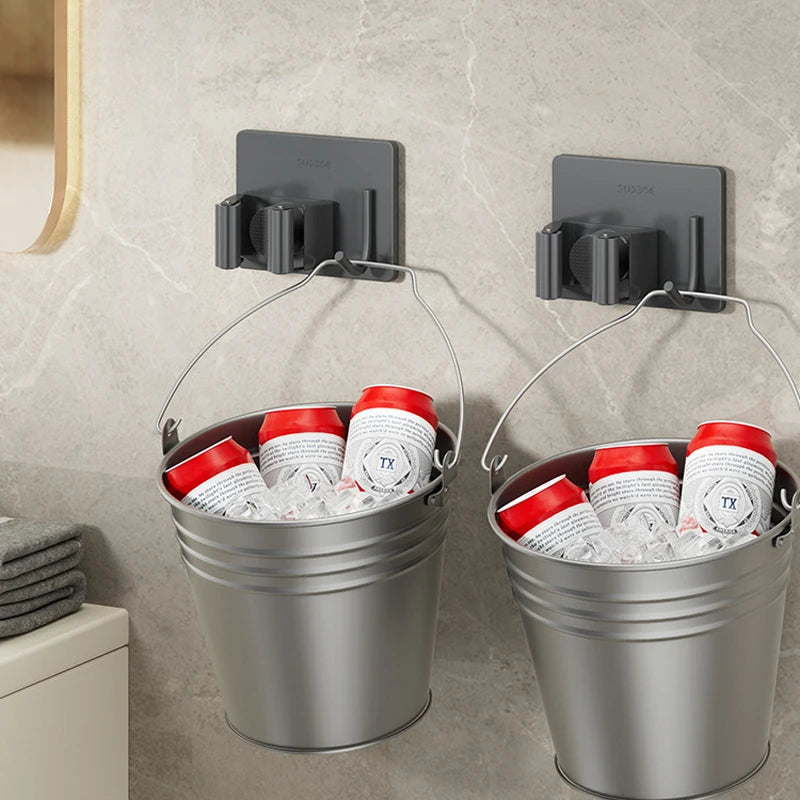 1-3PCS Stainless Steel Household Storage Rack Bathroom Nail-free Hook Wall-mounted Mop Storage Rack Waterproof Broom Rack Oasis Select