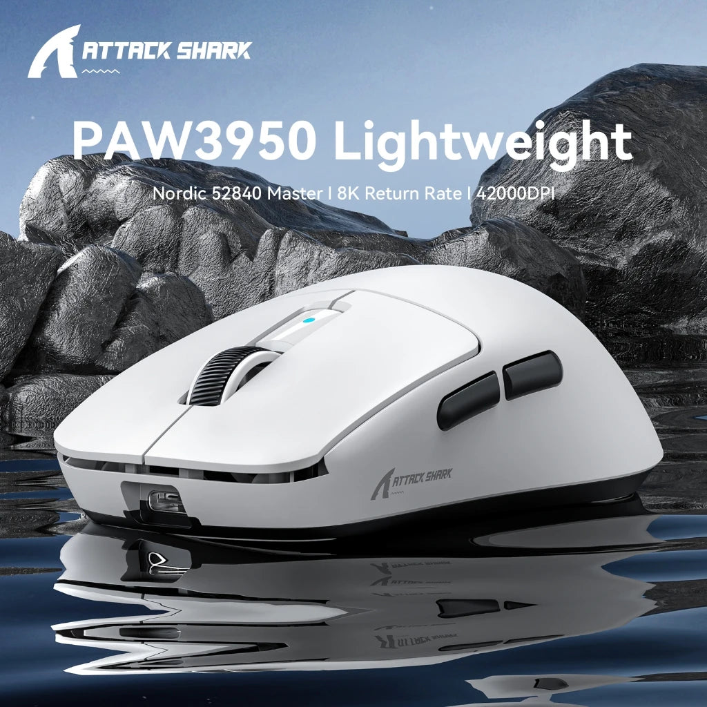 Attack Shark R6 Gaming Mouse 38g Ultra-Light, PAW3950 8K Return Rate Wireless, Nordic 52840, 24000DPI, Tri-Mode Oasis Select