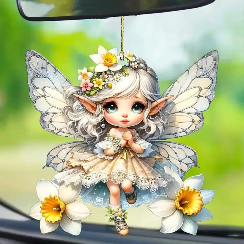 Acrylic Green Fairy Elf Car Rearview Mirror Pendant Charm