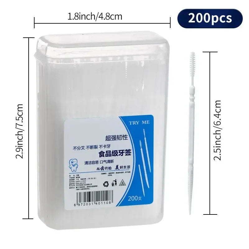 Toothpick Disposable Family Box Packed Portable Ultra Fine Pick Double Head High End Personality Creative Fruit Stick 200 Pieces Oasis Select White 1x box