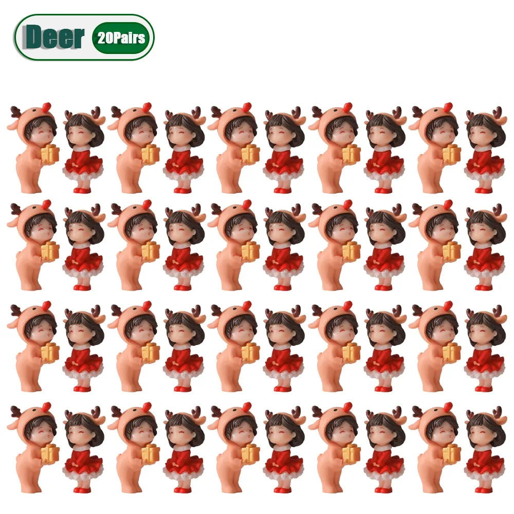 1-20Pairs Mini Christmas Couple Dolls DIY Christmas Decoration Accessories Cute Christmas Couple Dolls Desktop Ornaments Oasis Select Deer-20Pairs As Shown