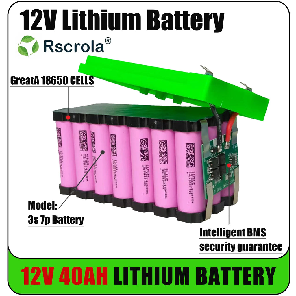 Black 12V Battery 40Ah 30Ah 20Ah 18650 Lithium Battery Pack Sprayer Built-in High Current BMS Electric Vehicle Battery Oasis Select