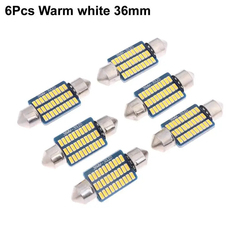 6PCS C5W LED Bulbs Canbus Festoon LED For Car Interior Dome Trunk License Plate Lights 12V 300LM 6500K White Oasis Select C2