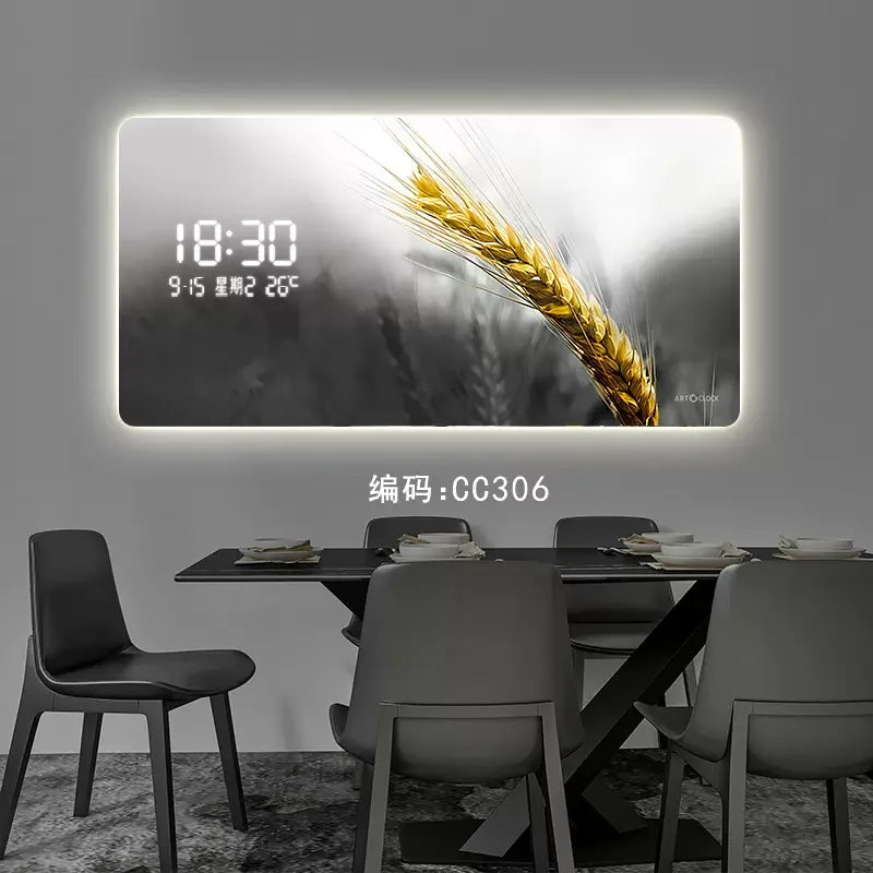 Light Luxury Barley Ear Living Room Decorative Painting Wall Clock Sofa Background Wall Luminous Electronic Clock Oasis Select CC306 with light 70CM X 35CM