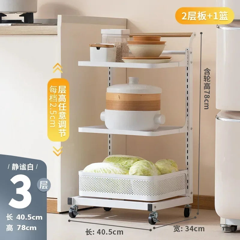 Kitchen rack Household floor-to-ceiling pot rack Multi-layer fruit and vegetable vegetable basket trolley storage rack Oasis Select White Threetwo-1