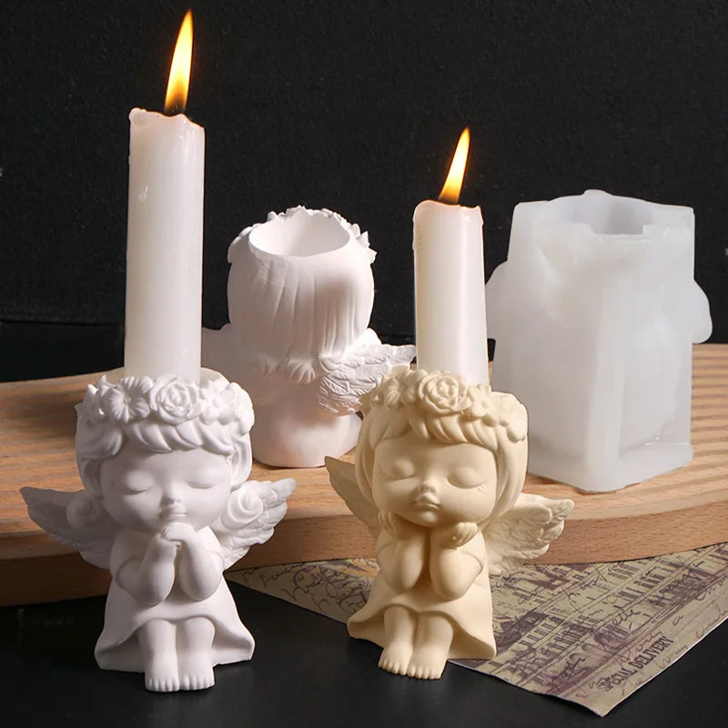 Prayer Angel Girl Flower Pot Mold Cheek-Resting Wreath Angel Prayer Flower Fairy Candlestick Plaster Silicone Mold Oasis Select