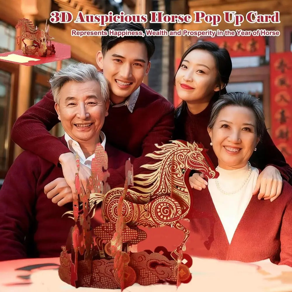 with Stunning Gold Foil Chinese New Year Card Handmade Fortune & Luck 3D Pop Up Year of the Horse Card Oasis Select