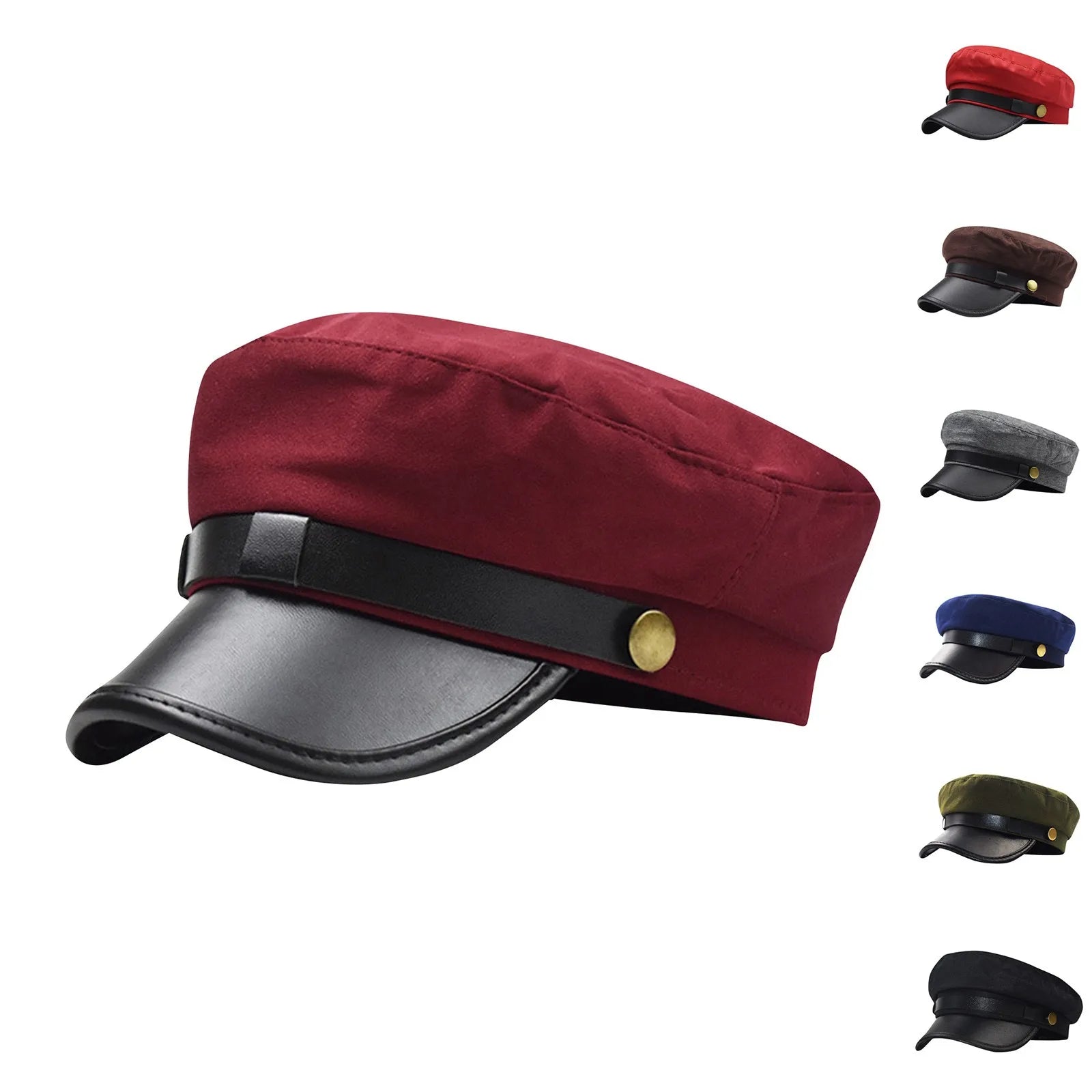Unisex Cycling Caps PU Leather Hat Autumn Sailor Hat for Women Men Men Black Female Travel Student Hat Captain Hat Flat Top Oasis Select