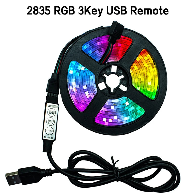 DC5V USB LED Strip Light RGB 2835 Flexible Lamp USB Cable 3 Key Control 5V 0.5M 1M 2M 3M 4M 5M Desk Screen TVBackground Lighting Oasis Select RGB With 3Key USB 1m