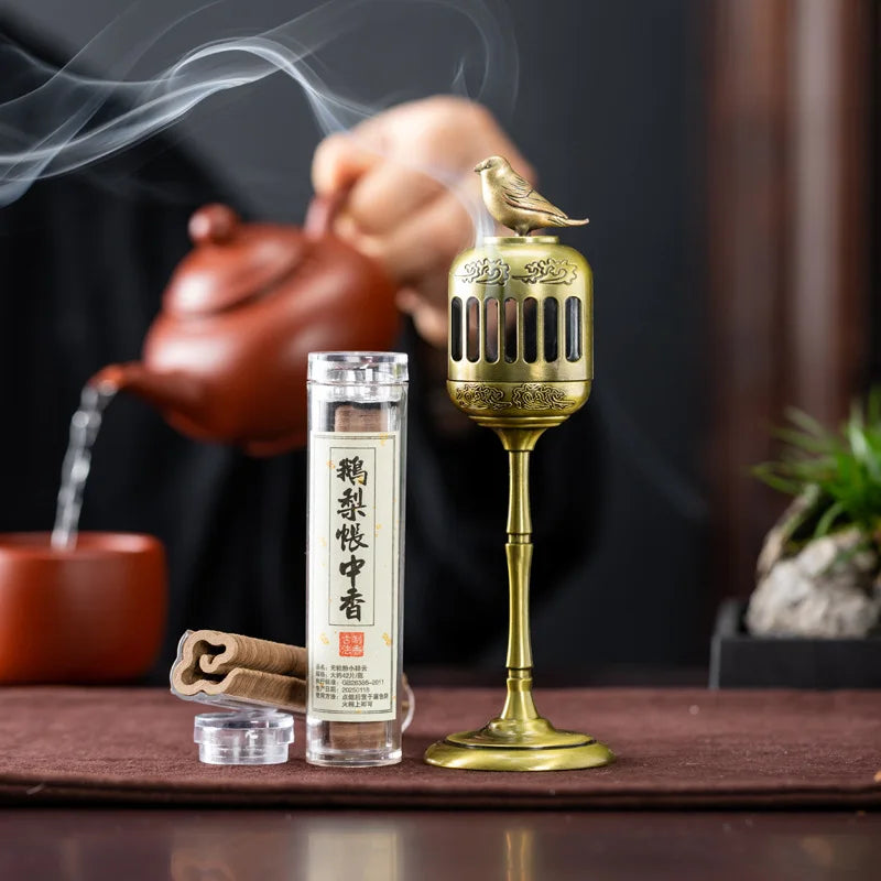 Magpie Lamp Incense Burner and 3 Tubes Mini Natural Disk Incense Set，Includes 3 Scents Agarwood & Goose Pear Tent & Sandalwood Oasis Select