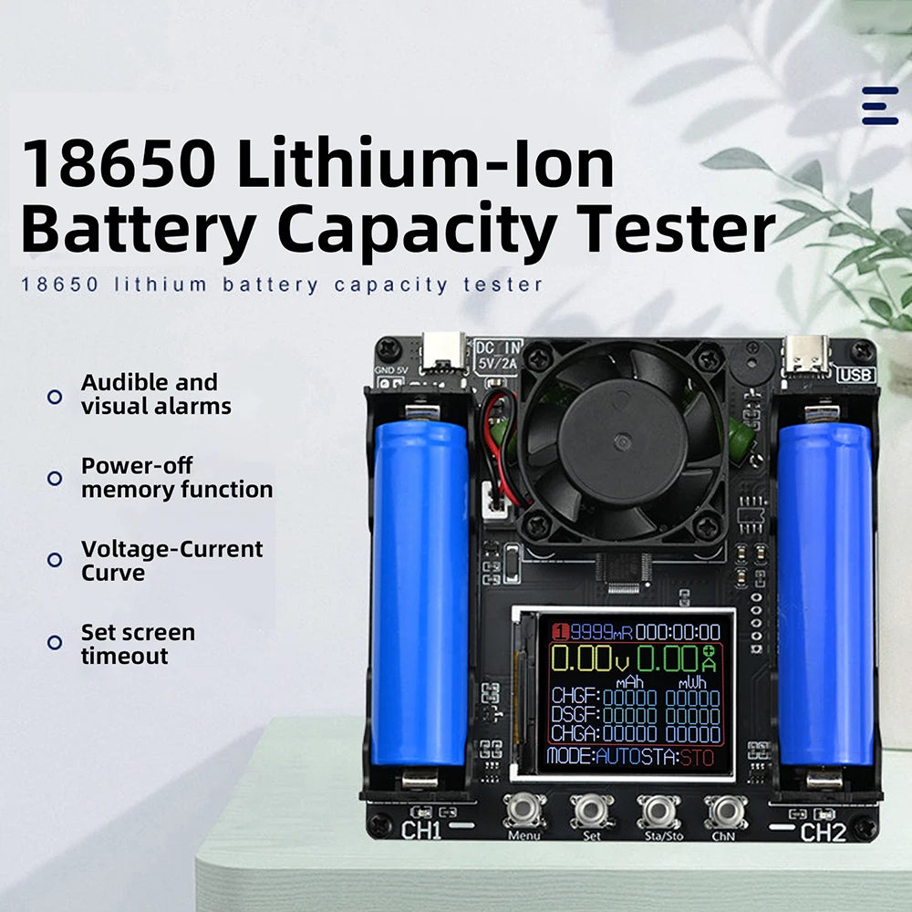 DC 5V Dual Channel 18650 Lithium Battery Capacity Tester Electronic Load Tester Automatic Charging and Discharging Module Type C Oasis Select