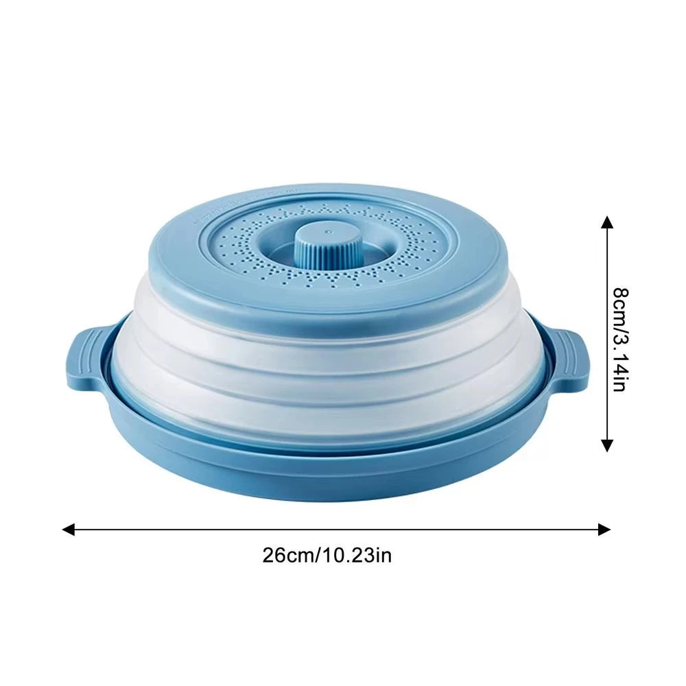 10.2 Inch Microwave Plate Cover 2 in 1 Cover As Splatter Guard Collapsible Lid for Plate Dish Bowl Multi-Purpose Kitchen Gadget Oasis Select blue-With bottom