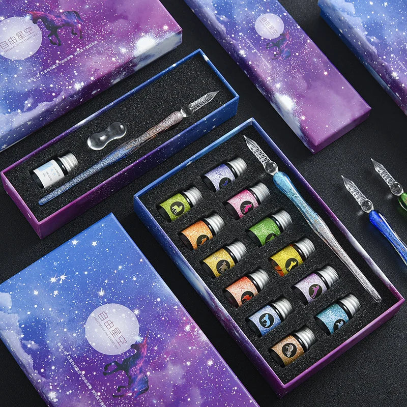 Starry Sky Glass Pen Set Signature Pen Crystal Student Dip Pen Glass Dip Pen Stationery Gift Pen Oasis Select