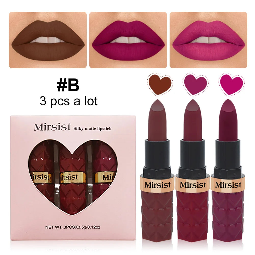 Mirsist 3-Piece Matte Velvet Lipstick Set – Waterproof & Long-Lasting