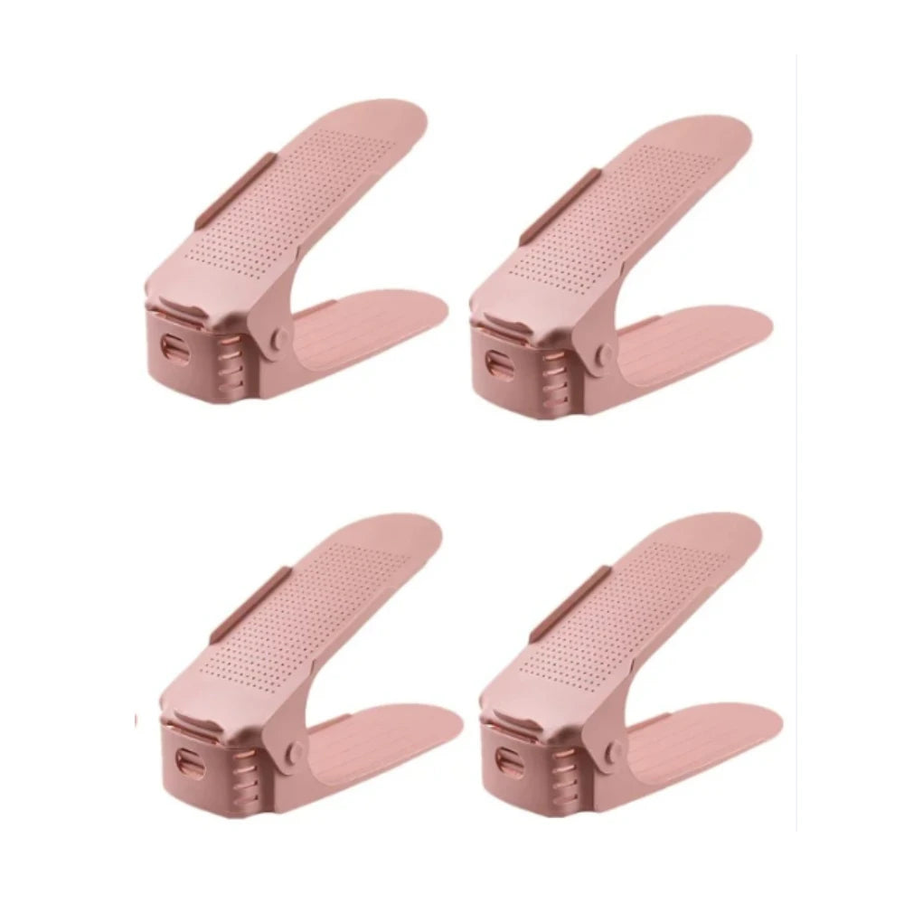4Pcs Shoe Slots Organizer, Adjustable Shoe Support Rack, Double Layer Stack Shoe Holder, Shoe Stacker for Closet Organization Oasis Select Pink-4pcs