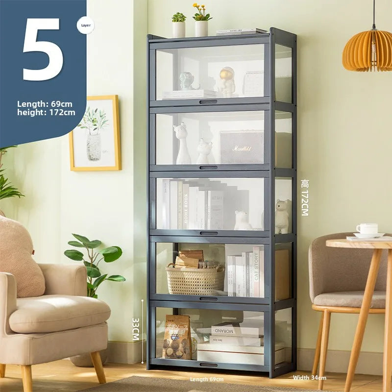 Bookshelf Shelf Floor-to-ceiling bookcase Reading shelf Children's household living room Simple solid wood multi-layer storage Oasis Select Gray 5-69