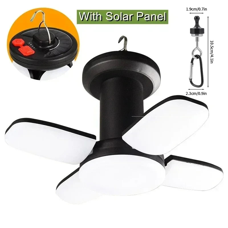 High Power Solar LED Camping Lantern USB Rechargeable 1000LM Emergency Power Bank Foldable 6 Light Modes for Camping Fishing Oasis Select 1PC with Black Hook