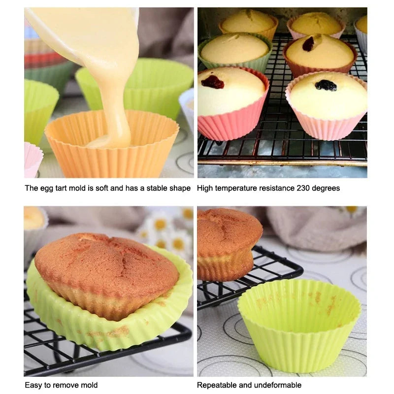 12/24Pcs Silicone Cake Mold Round Shape Muffin Cupcake Baking Molds Pudding Jelly Cup Pastry Home Kitchen Bakeware BPA Free Oasis Select