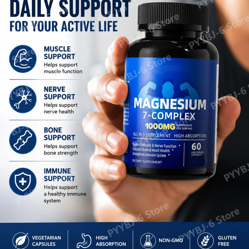 Magnesium 7 Complex 1000mg – Glycinate, Citrate, Zinc, D3 & B6 60ct Magnesium Supplement Oasis Select