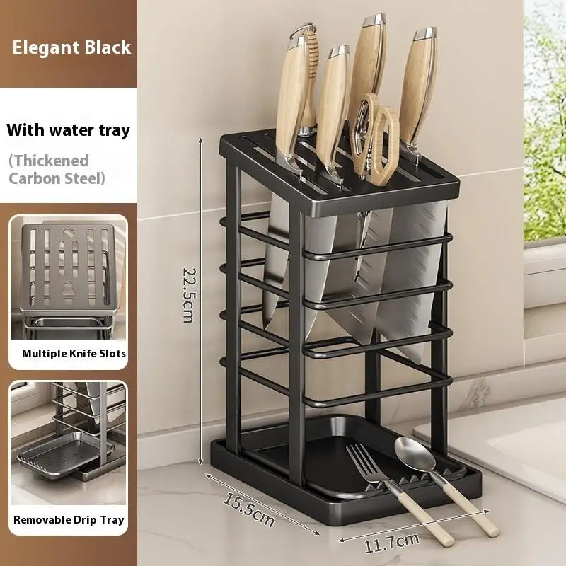 Kitchen Countertop Companion: Multi-function Dish Rack, Knife Holder and Tool Storage with Drain Tray Oasis Select Black