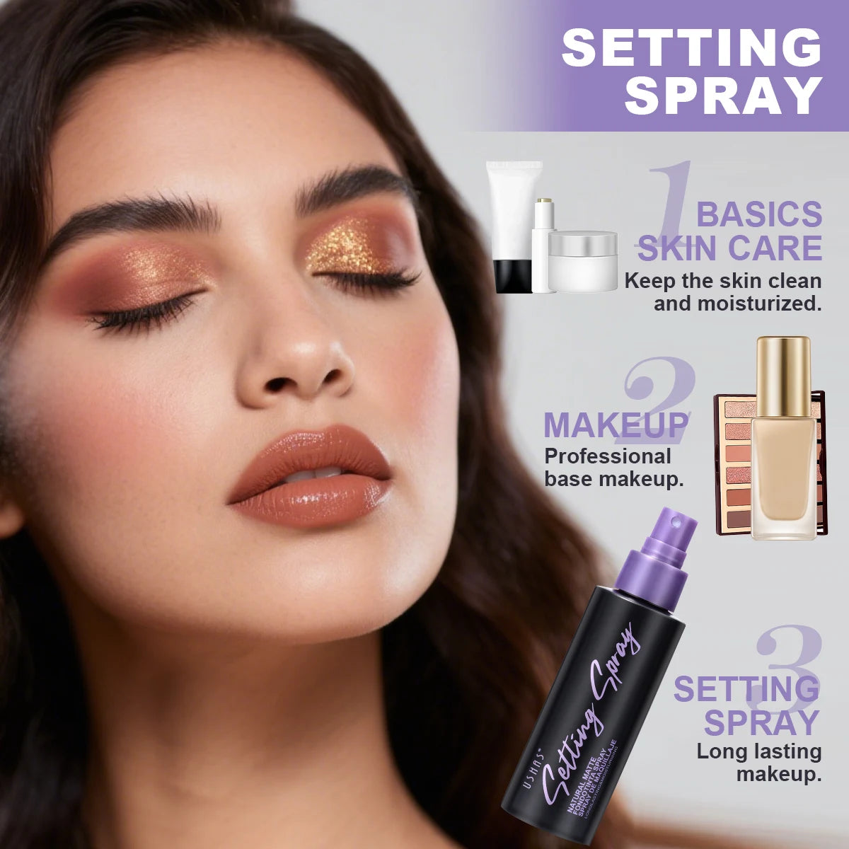 USHAS Waterproof Makeup Setting Spray – Matte & Oil Control