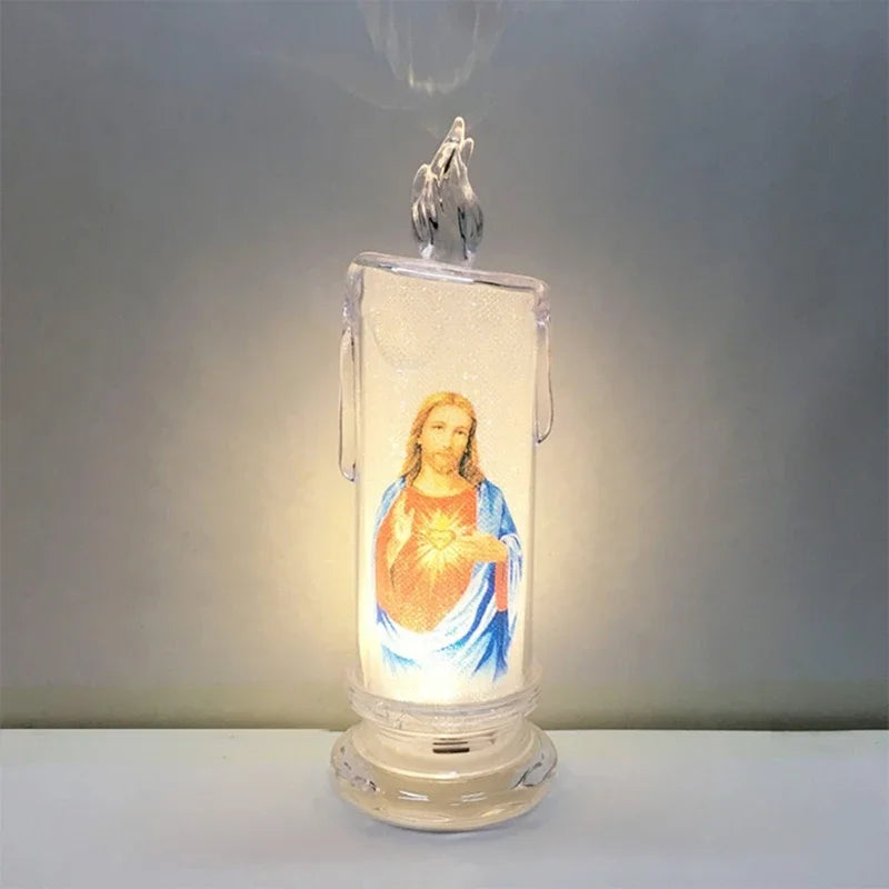 Jesus Virgin Christ Lamp Romantic Tealight Electronic Flameless LED Devotional Prayer Candles Light Religious Decoration Oasis Select