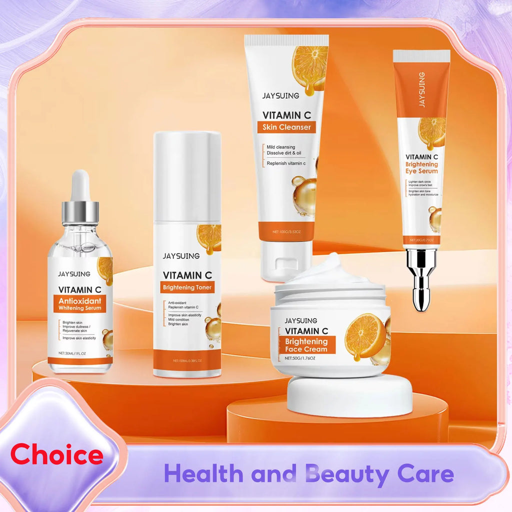 Vitamin C Skincare Set Face Whiten Cream Dark Spots Serum Cleaning Facial Cleanser Moisturizer Toner Firming Eye Cream Oasis Select