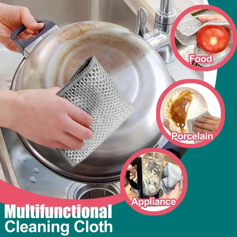Wholesale Metal Steel Wire Rags Cloth Home Kitchen Pot Pan Dishwashing Double-sided Dishcloth Cleaning Cloths Towel Scrubber Rag Oasis Select
