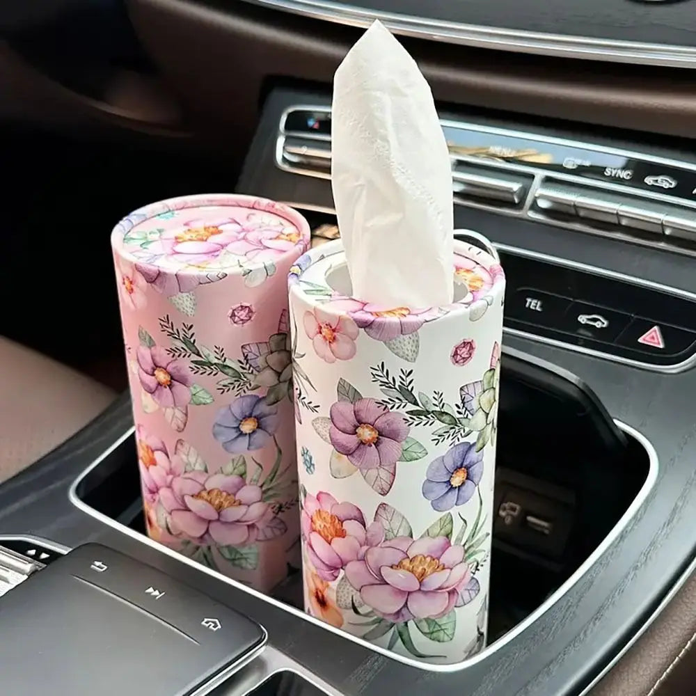 1Pcs Durable 3 Layers Car Home Tissues Holder with Flower Paper Facial Tissue Container Cylinder Box Car Interior Oasis Select