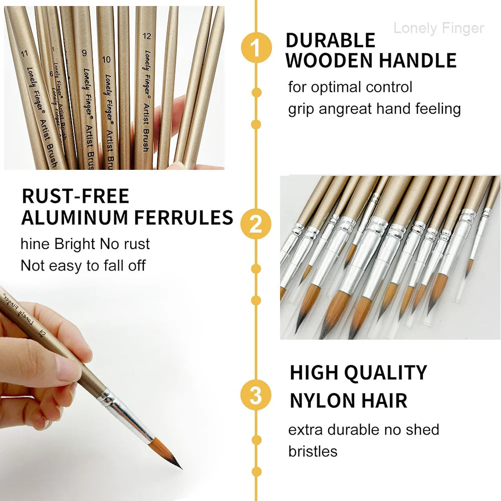 Round Paint Brushes Set, 12 PCS Artist Brush for Acrylic Oil Watercolor Gouache Artist Professional Painting Kits with Synthetic Oasis Select