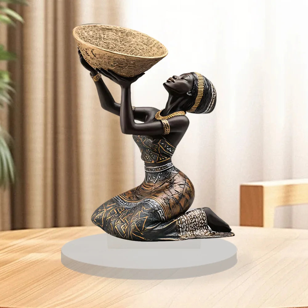 Ethnic Style African Girl Resin Ornament Creative Crafts Home Living Room Desk Vintage Collectible Craft Ornament Decor Oasis Select