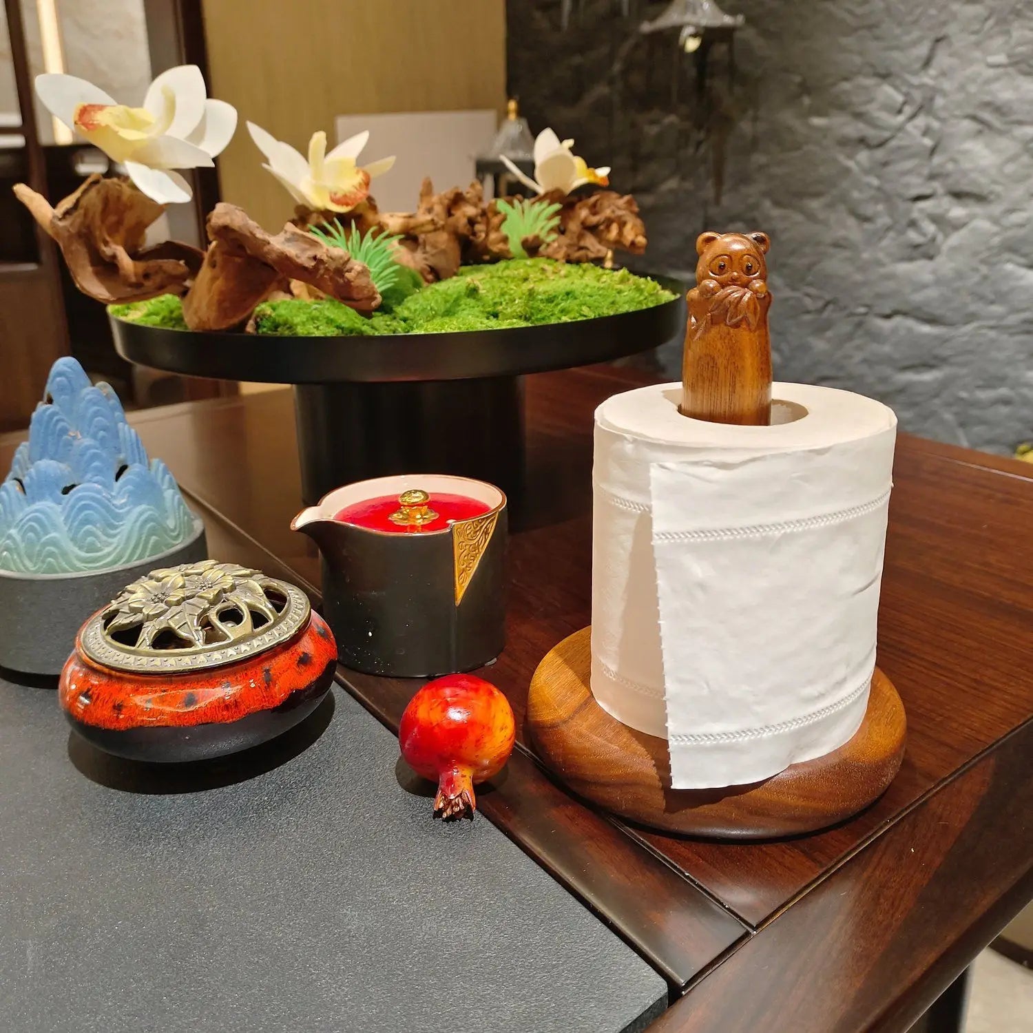 Panda Paper Towel Holder Roll Paper Holder Kitchen Table Cartoon Creative Black Walnut Solid Wood Roll Paper Holder panda Oasis Select