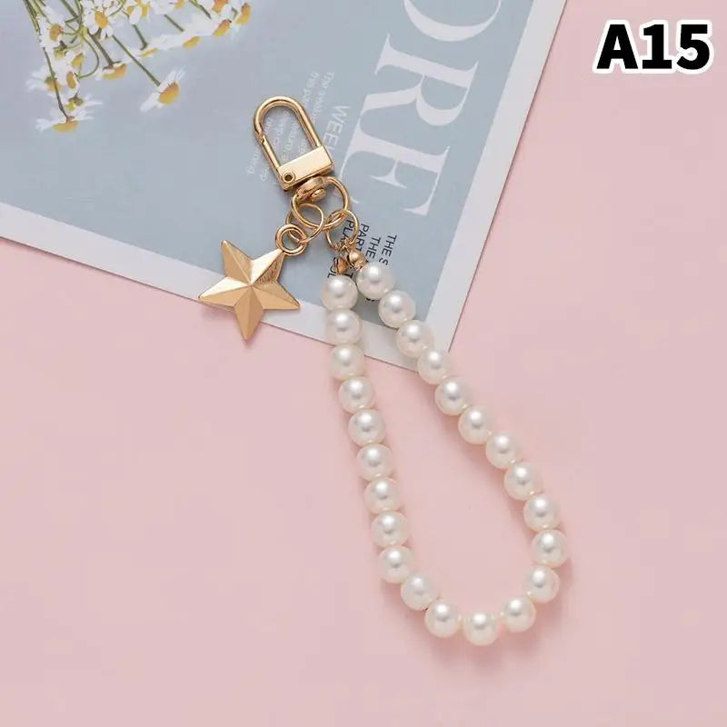 Pearl Flower Keychain Charm – Beaded Bag & Phone Pendant Keychain Charm Oasis Select A15
